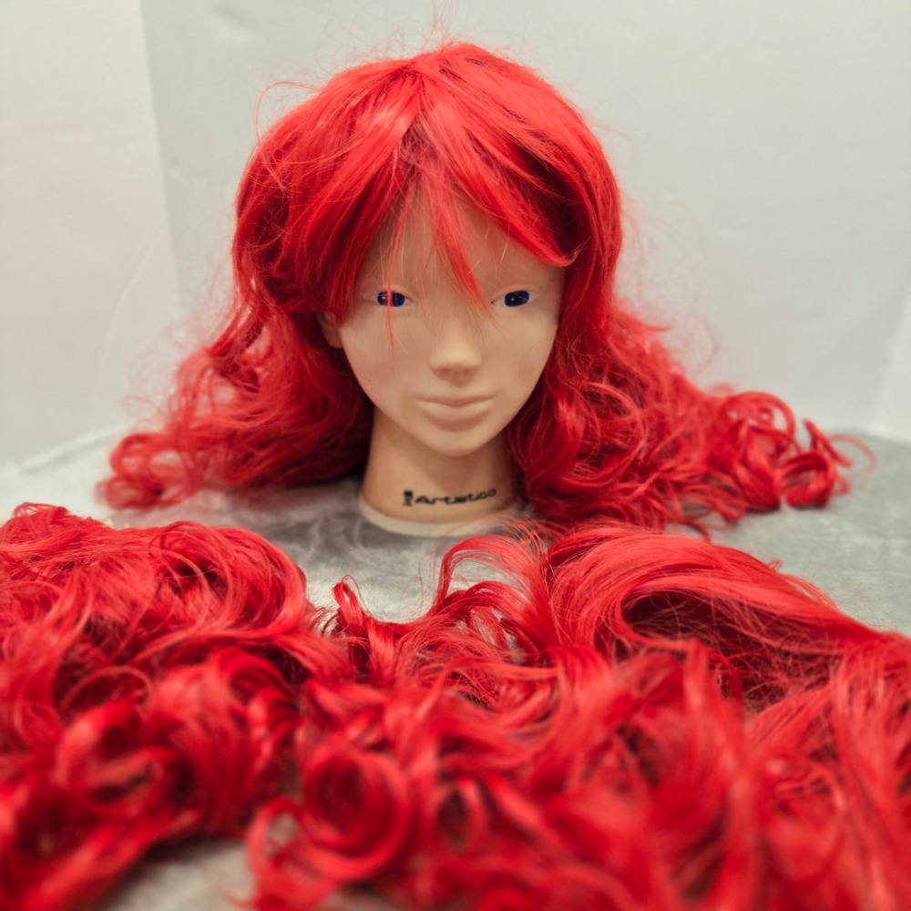 Red Cosplay Wig Set with Two Long Wavy Ponytail Clip-In Extensions Anime Style